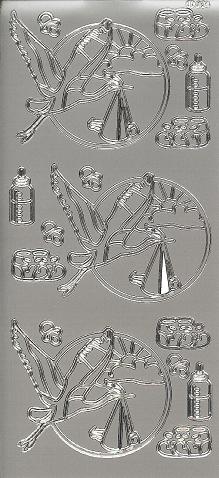 Konturensticker silber, Klapperstorch/Babymotive